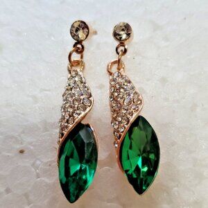 Emerald Green and Cubic Zirconia 18ct Gold Plated Earrings